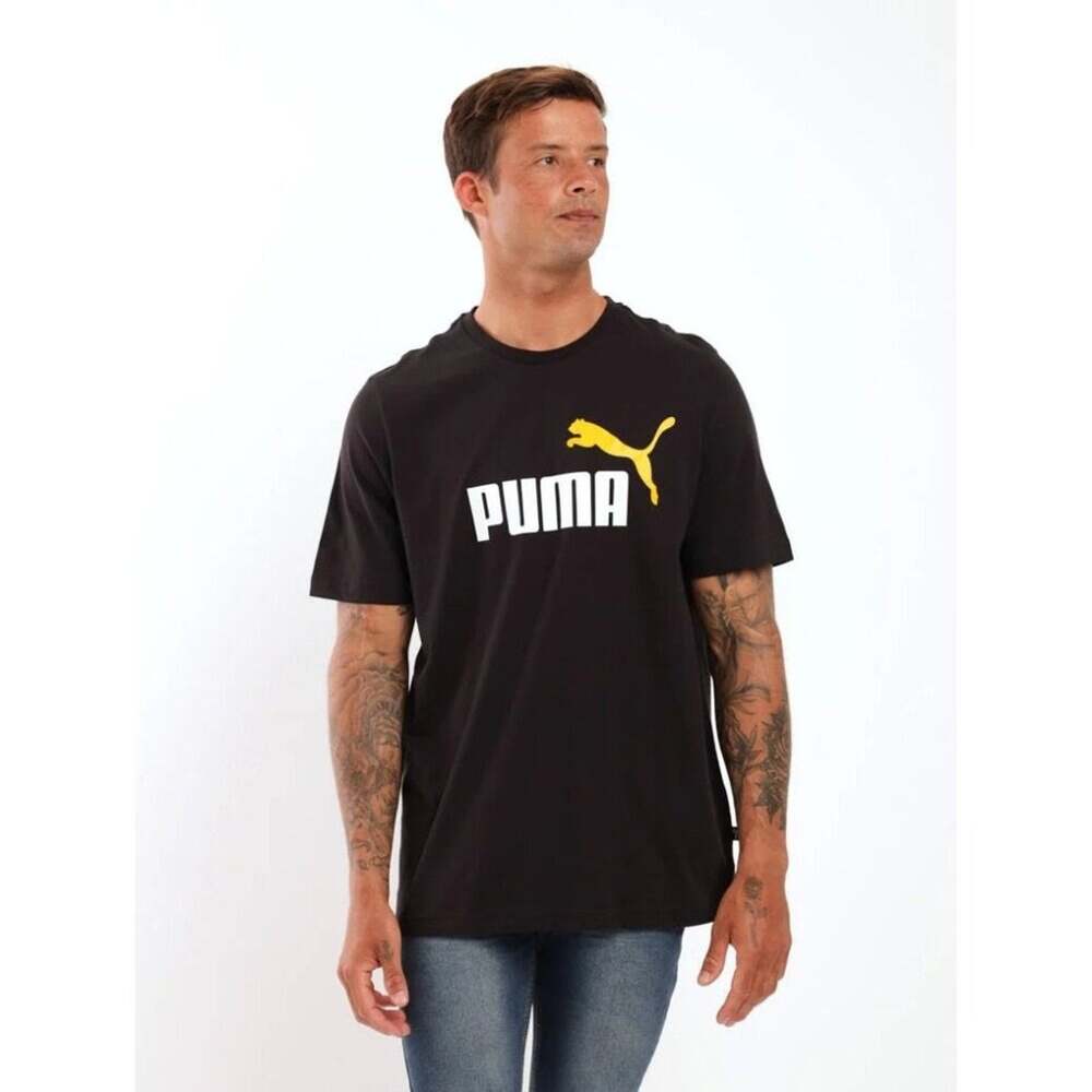 Puma Mens Black Logo T-Shirt Large Cotton Casual Athletic Wear Short Sleeve Crew